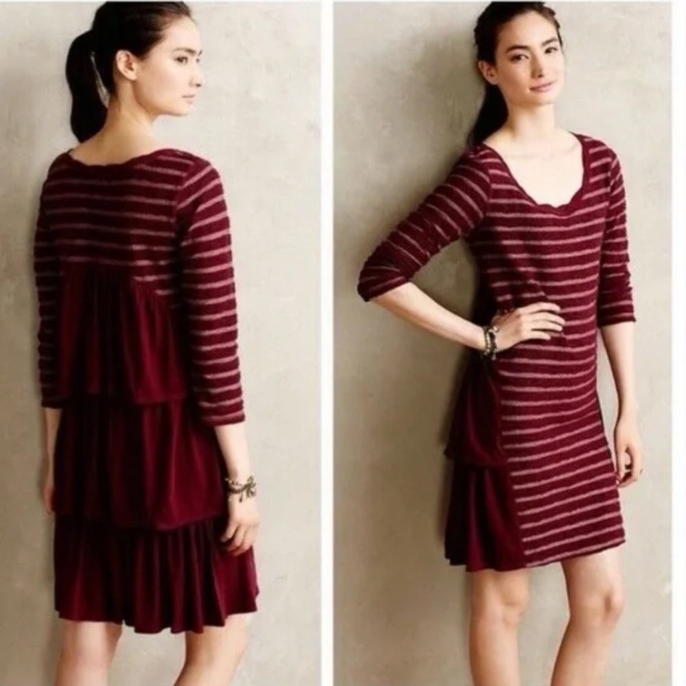 Anthropologie Saturday Sunday Eva Ruffle Dress Long Sleeve